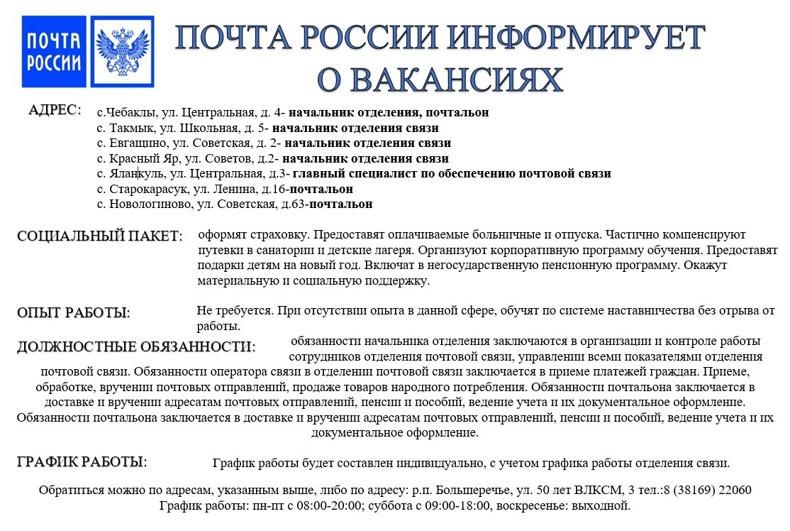 Почта России информирует о вакансиях..