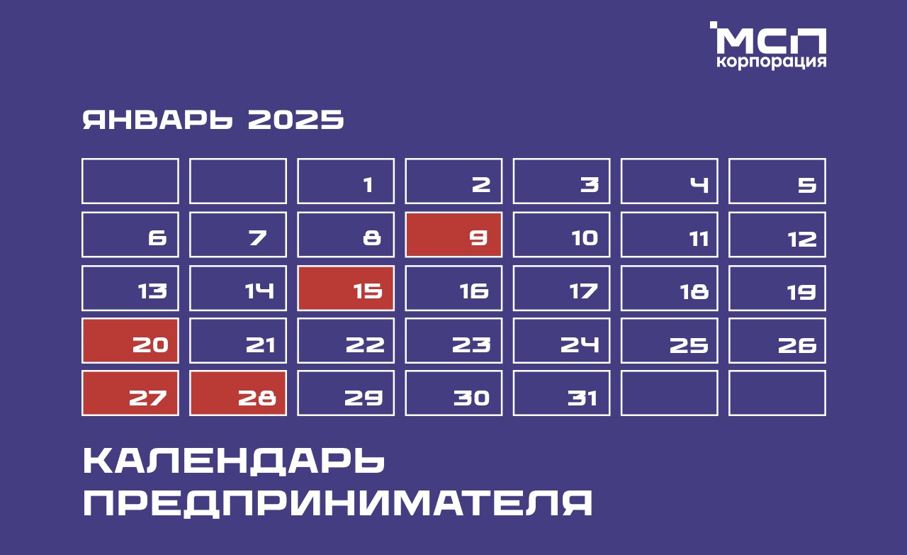 Календарь предпринимателя на январь 2025 года.